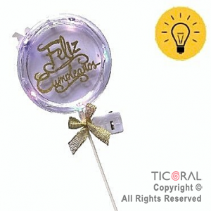 CAKE TOPPER FELIZ CUMPLEA�OS CIRCULO MO�O ORO CON LUZ X 1